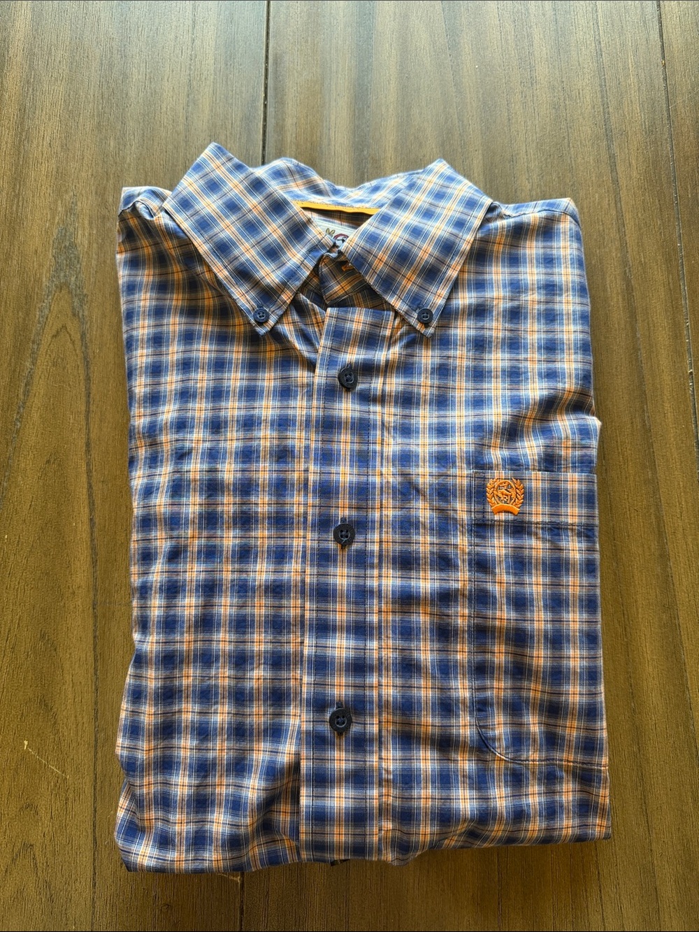 Men's Cinch Blue and Orange Plaid Button-Down Shirt
